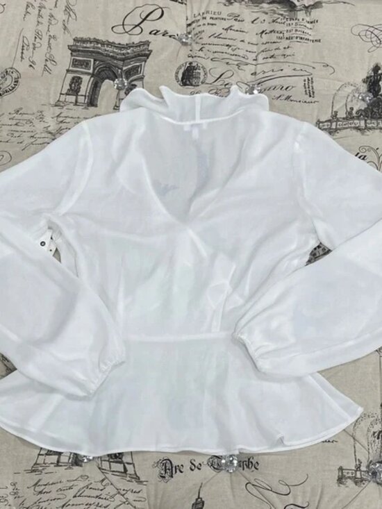 Q+A Ivory Ruffle V-Neck Blouse - Picture 14 of 15